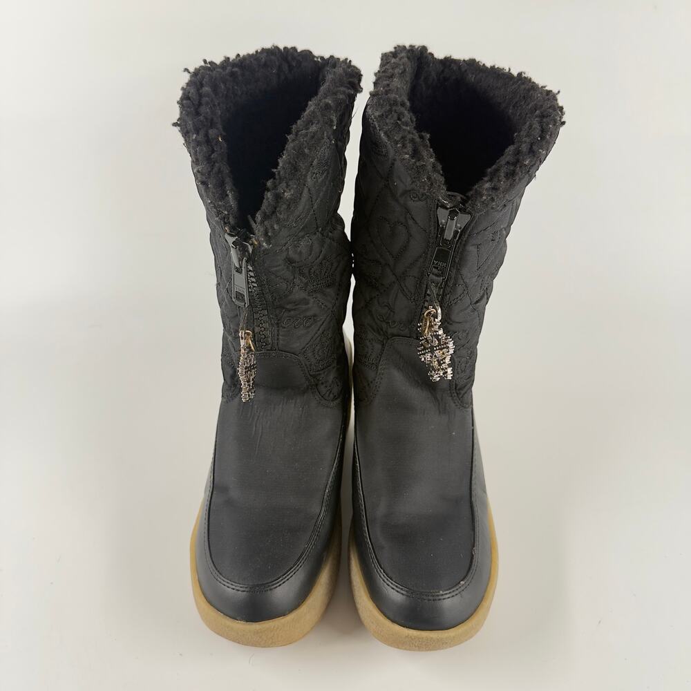 Juicy Couture Quilted Winter Boots Black Faux Fur Lined Hearts Love Size 5
